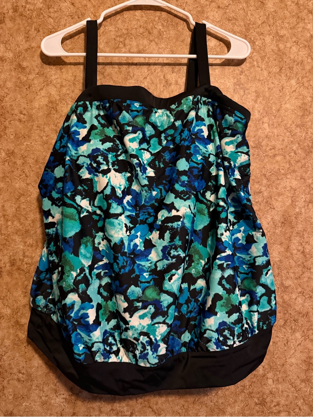 Women's Blue Green Floral Tankini Top